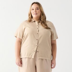 Devoted Collared Button Up Shirt Top Blouse 1X